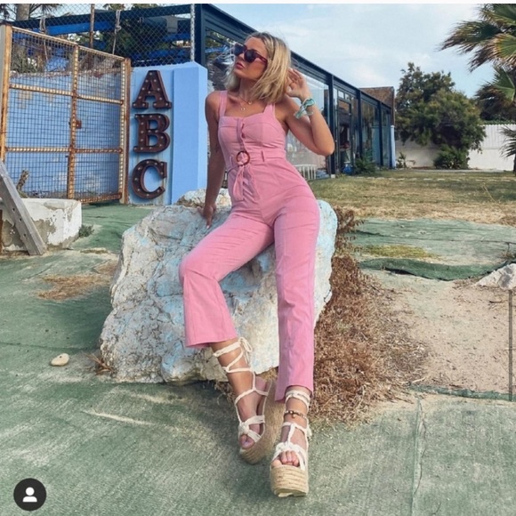 NWT ZARA Fitted Jumpsuit With Belt Pink XS - Picture 7 of 10